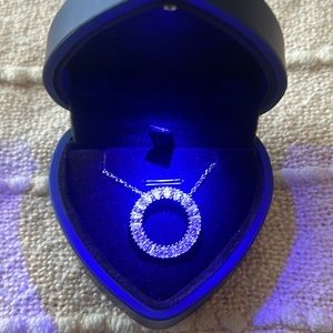 CZ Halo Silver Necklace new in light up heart gift box